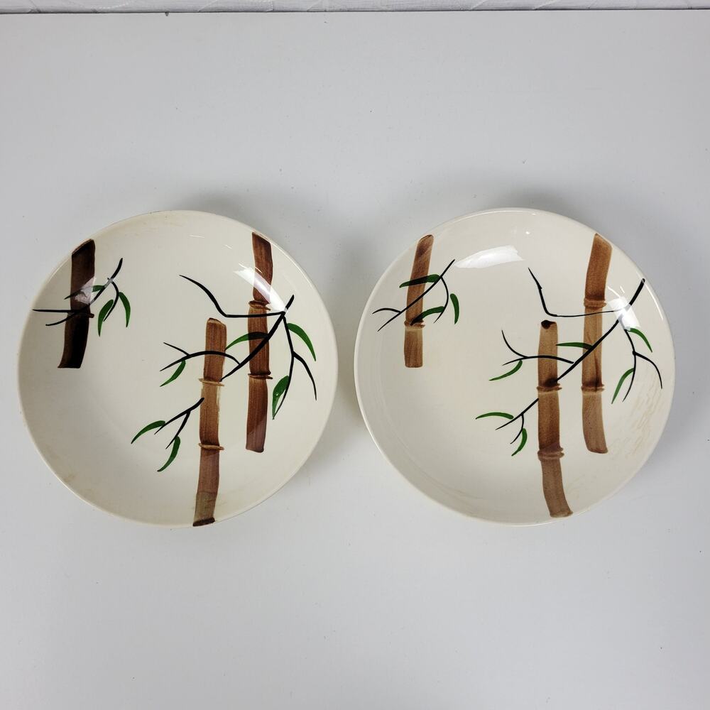 Vintage American Heritage‎ Hand Painted Bamboo Salad China Plates Set of 2